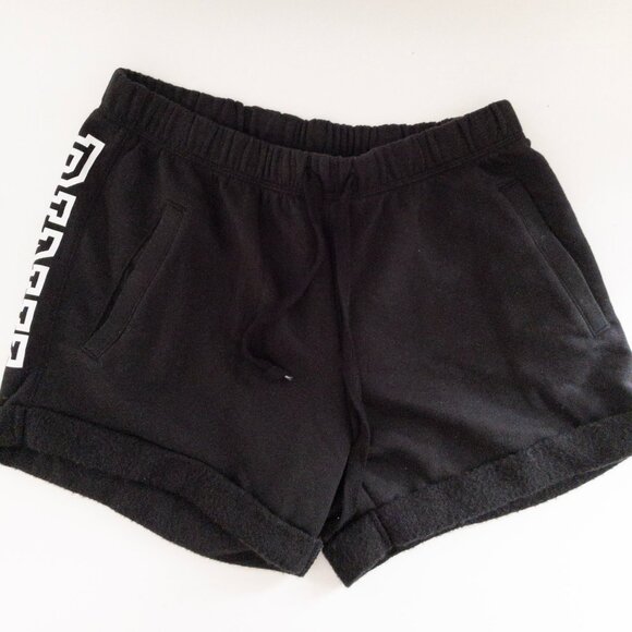 PINK Victoria's Secret Pants - Victorias Secret Pink Black Fleece Shorts With White Logo Elastic Waistband S